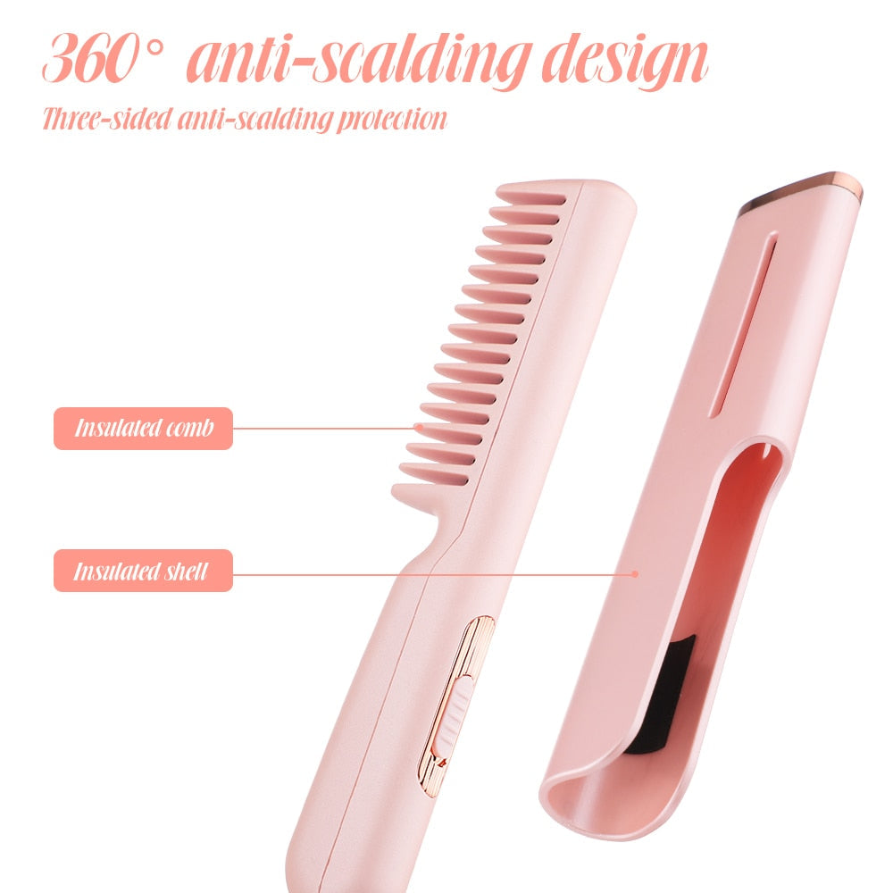 2 In 1 Hair Straightener Fast Heat Hairdressing Comb Wave Curling Styling Tools Portable Multifunctional Hair Iron Hair Brush