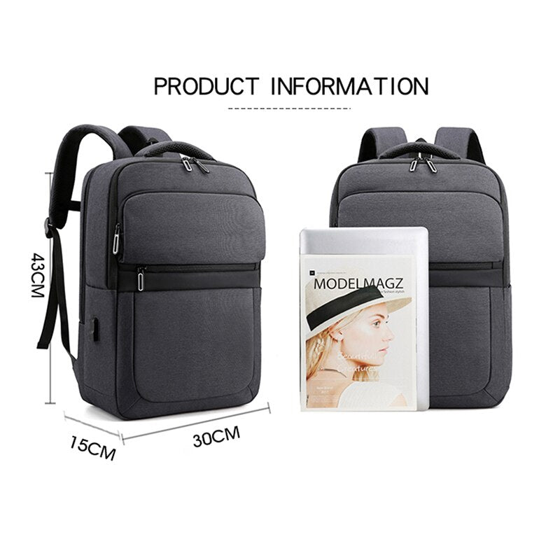Mens Grey Backpacks Urban USB Charging Luxury Waterproof Laptop Bag 15.6-inch Multifunctional Portable Unisex Rucksack Man
