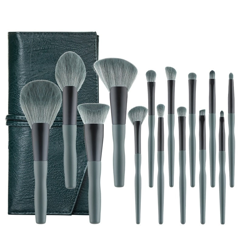 14Pcs Soft Makeup Brushes Set Green Cosmetic Foundation Powder Blush Eye Shadow Lip Blend Make Up Brush Tool Kit