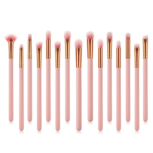 15pcs Wood Aluminum Eyes Makeup Brushes Set Beauty Tools Eyeshadow Small Fan-shaped Eyeliner Eyebrow Nose Lip Pink Gold