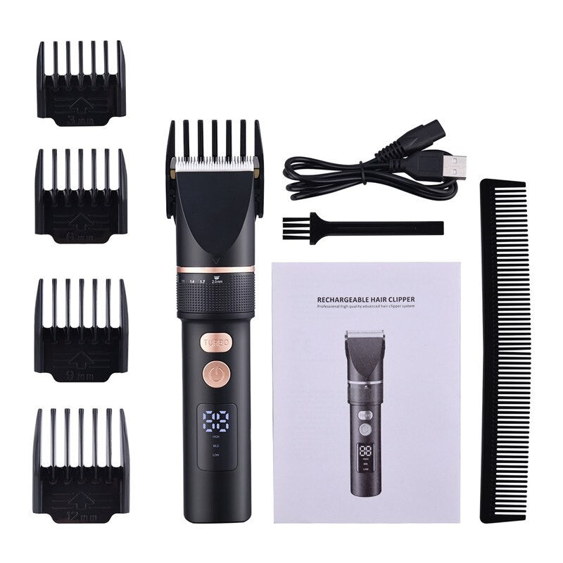 Electric Hair Clipper Usb Hair Trimmer Titanium Ceramic Blade Men Cordless Hair Cutting Barber Machine Lcd Display