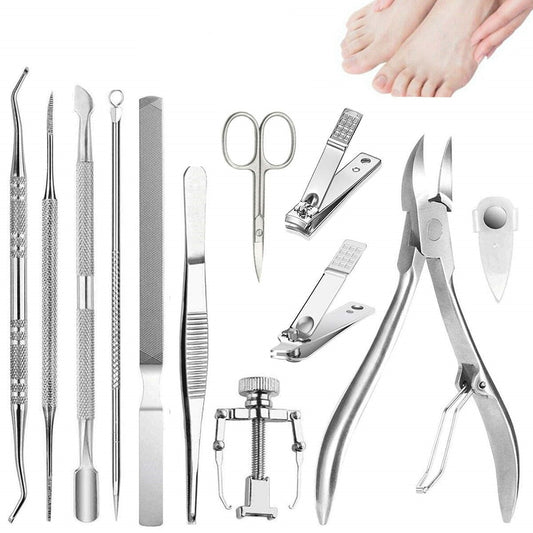 Professional Pedicure Tools Ingrown Toenail Tools Kit Nail Care Ingrown Toenail Removal Correction Clippers Foot Care 12 Pcs/Set