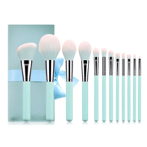 12pcs/set Makeup Brushes Light Blue Beauty Cosmetics Foundation Blush Powder Concealer Eyeshadow Eyebrow