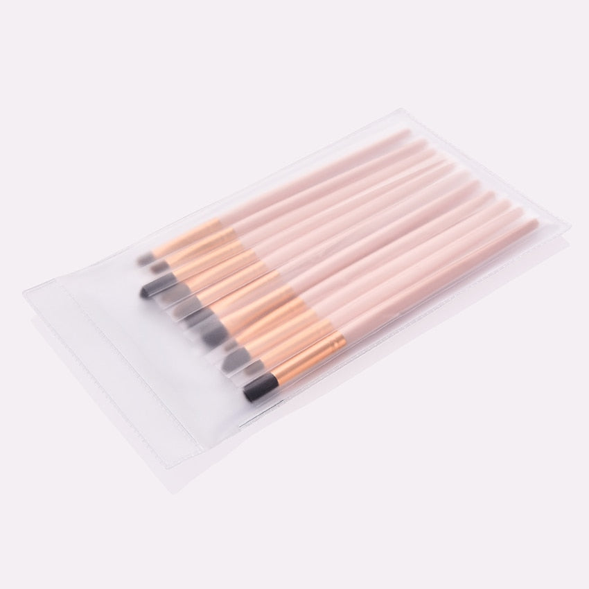 11pcs Pvc Pink Gold Wood Eyes Makeup Brushes Set Eyeshadow Eyebrow Lip Professional Beauty Cosmetic