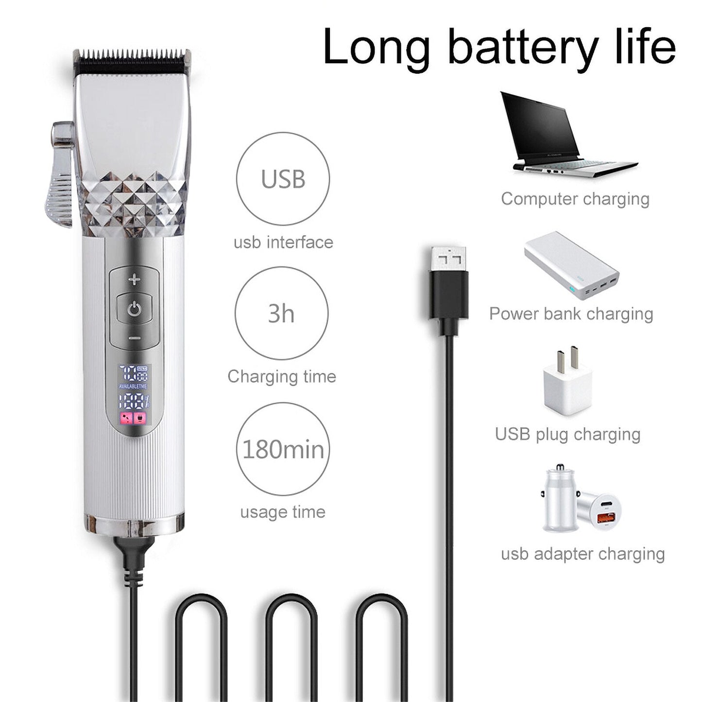 Professional Barber Hair Clipper Cordless Hair Trimmer Beard Trimer for Men Electric Hair Cutting Machine Rechargeable Hair Cut