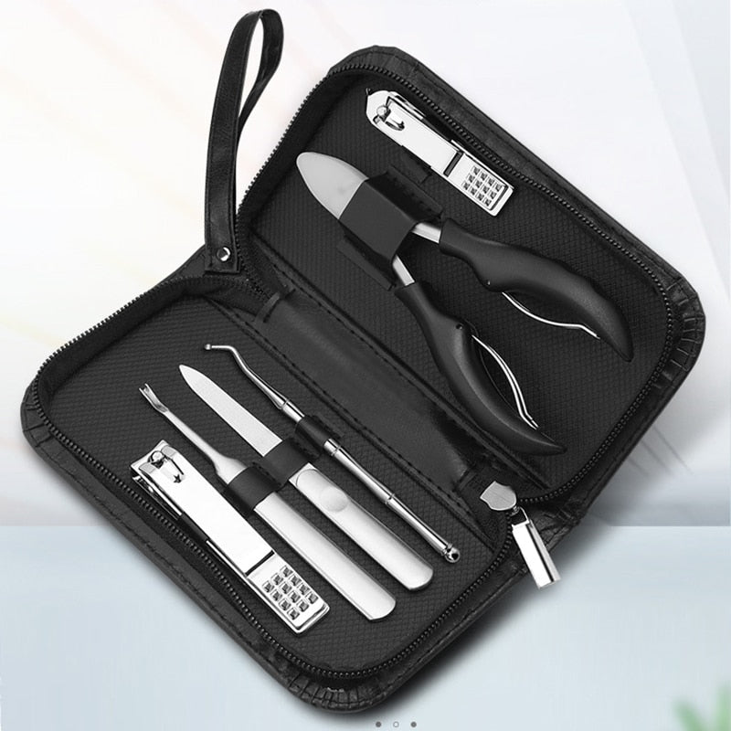 6Pcs/lot Manicure Set Pedicure Sets Nail Clipper Stainless Steel Professional Nail Cutter Tools with Travel Case Kit
