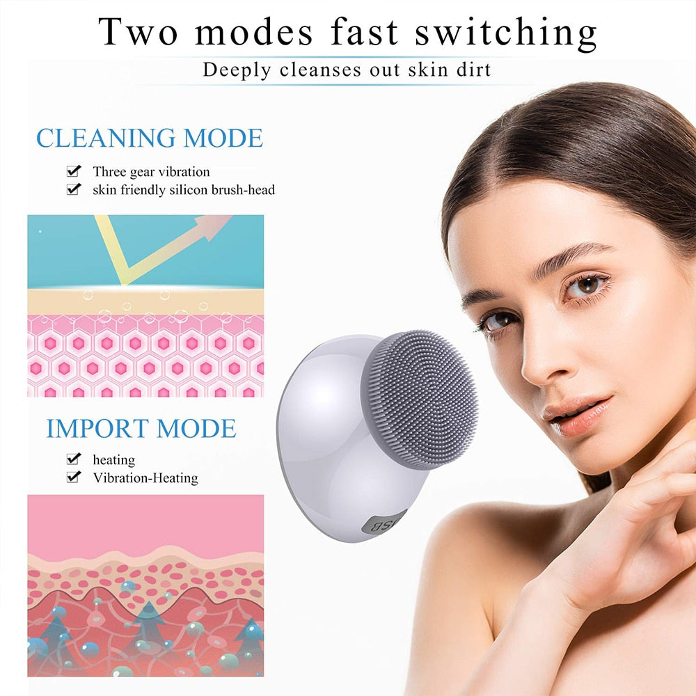 Electric Heating Facial Cleansing Brush 2 in 1 Heated Massager&Sonic Vibrating,Facial Cleanser Brush for Skin Exfoliation
