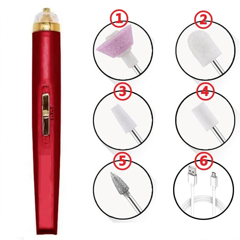 USB Professional Electric Pen-Shape Nail Drill Machine LED Nail Art Drill Set File Nail Pedicure Drill Nails Apparatus