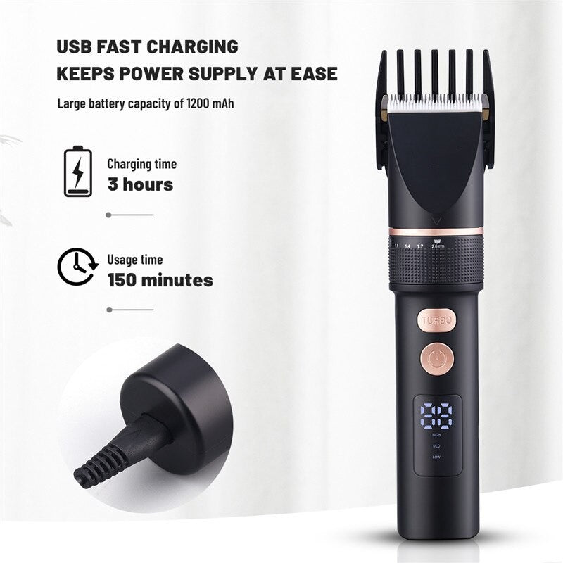 Electric Hair Clipper Usb Hair Trimmer Titanium Ceramic Blade Men Cordless Hair Cutting Barber Machine Lcd Display