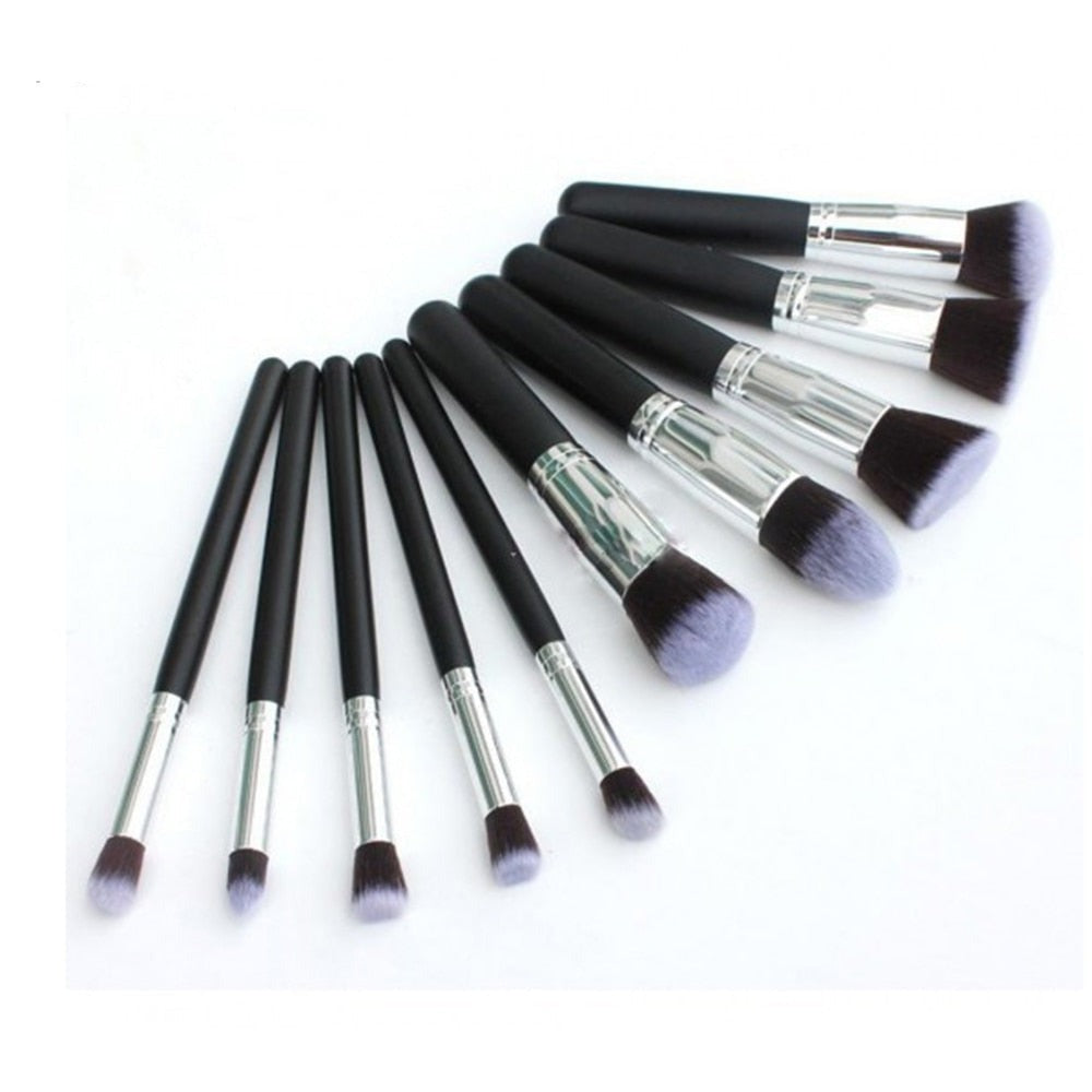 10Pcs Black Makeup Brushes Set Powder Face Blush Foundation Contour Eye Lip Makeup Cosmetic Brush Kit