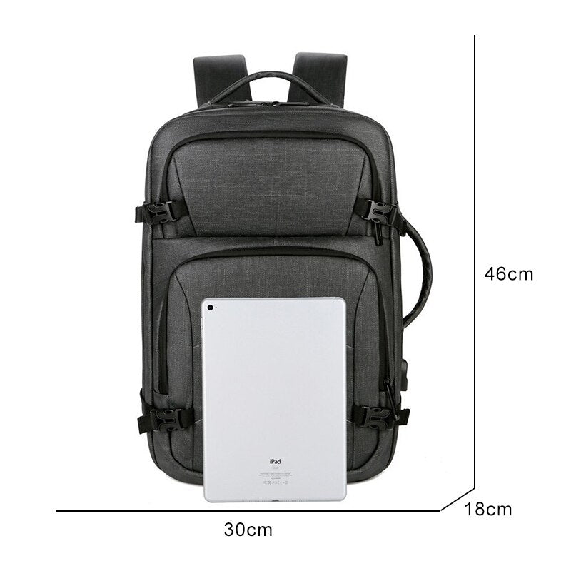 Mens Casual Backpack USB Charging Luxury Laptop Bag Waterproof Waxy Glue Gray Multifunctional Urban Business Rucksack Man