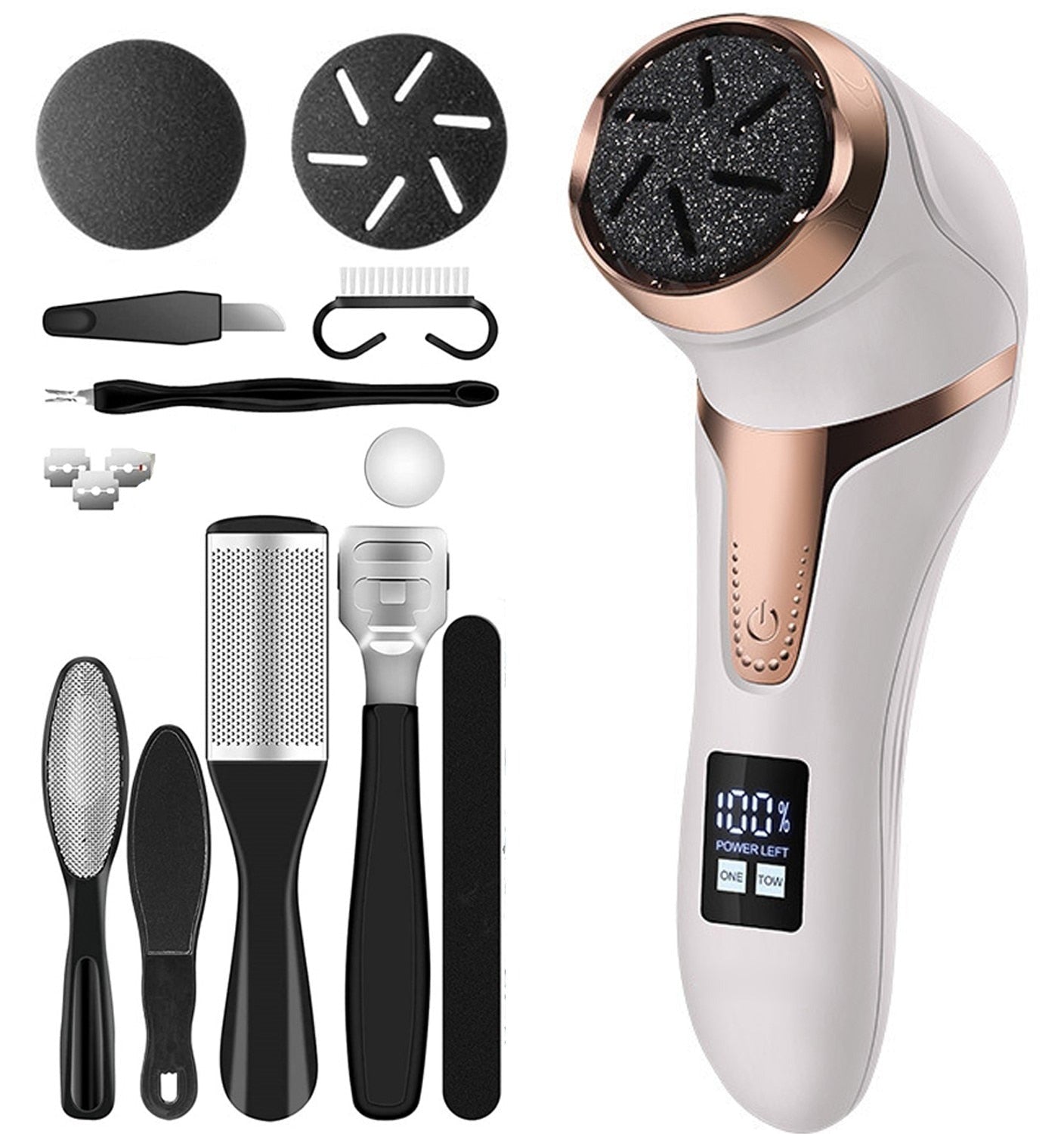 Rechargeable Electric Foot Rasp Electric Pedicure Foot Sander IPX7 Waterproof 3 Grinding Heads to Eliminate Feet Dead Skin