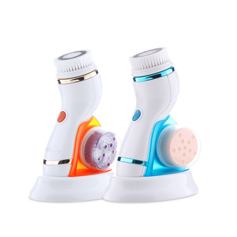 4 In 1 Electric Facial Cleansing Brush Skin Scrubber Deep Face Cleaning Peeling Machine Pore Cleaner Roller Massager