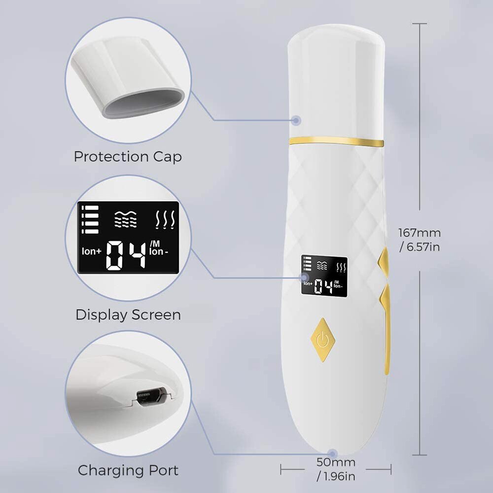 EMS Skin Scrubber Ultrasonic Facial Skin Spatula Heating Facial Cleansing Blackhead Remover Extractor Face Cleaning Tool