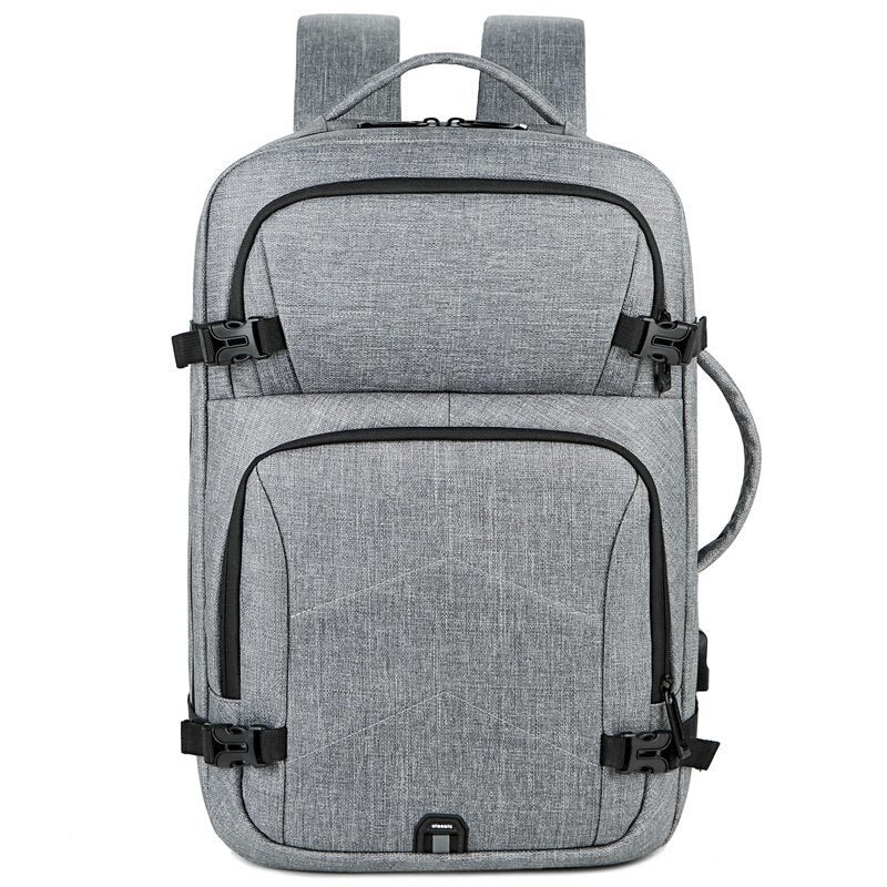 Mens Casual Backpack USB Charging Luxury Laptop Bag Waterproof Waxy Glue Gray Multifunctional Urban Business Rucksack Man