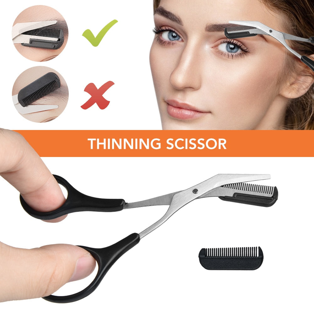 11Pcs Professional Eyebrow Trimming Tool Set Eyebrow Shaping Knife Tweezers Comb Pencil Eyebrow Trimming Clip Make Up Tool Kit