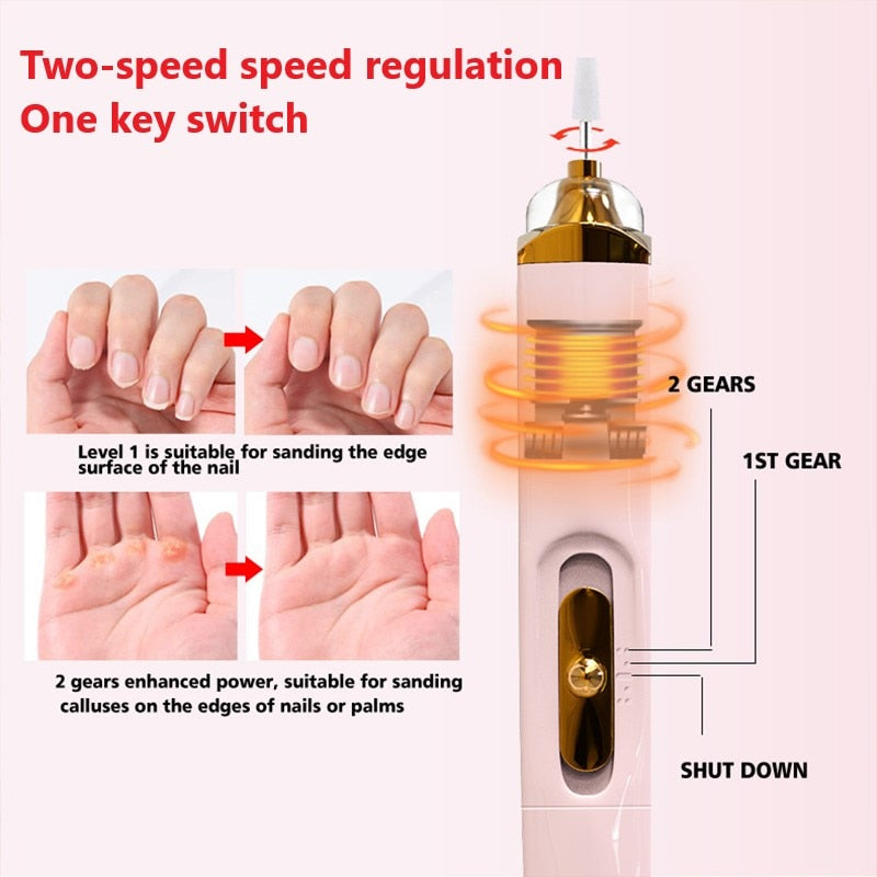 USB Professional Electric Pen-Shape Nail Drill Machine 5 IN 1 LED Nail Art Drill Set File Nail Pedicure Drill Nails Apparatus