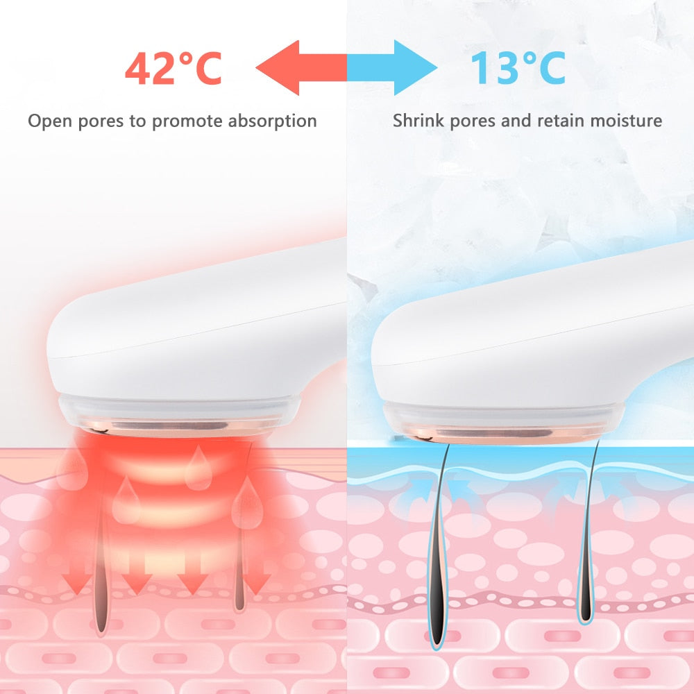 Hot&Cold Facial Vibration Massager Ice Skin Care Calm Skin Shrink Pore Warm Heating Relax Face Lifting Beauty Device