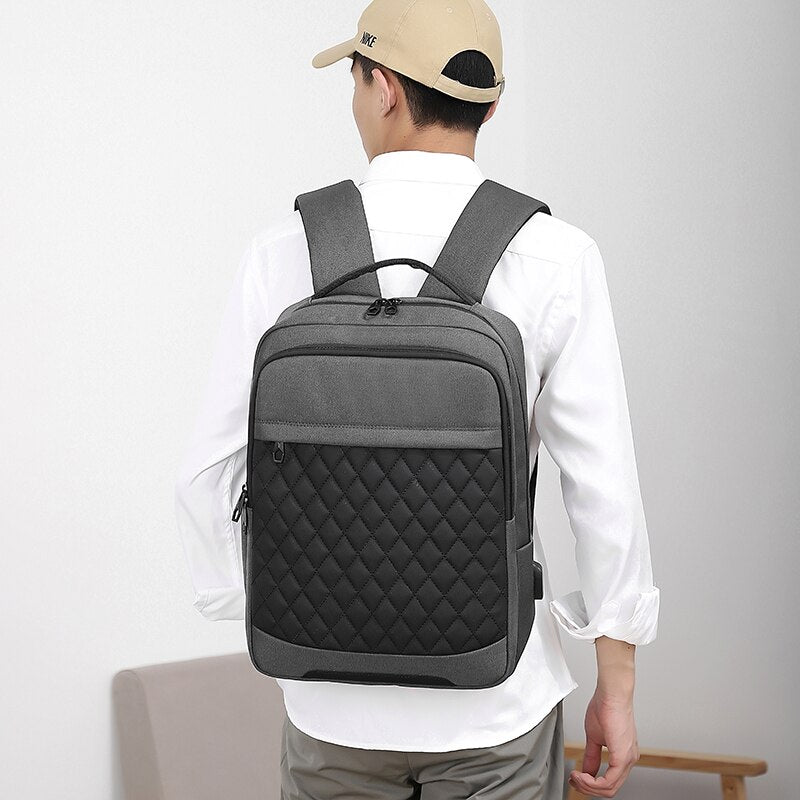 Business Backpack For Men Rhombus Design High-quality Nylon Multifunctional Laptop Backbag Luxury Waterproof Portable Travel Bag