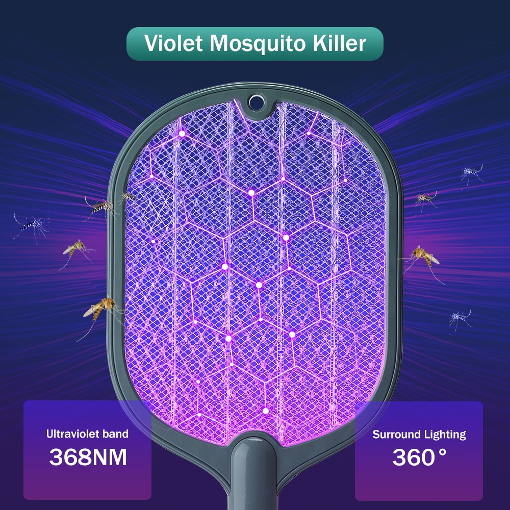 Smart Electric Insect Racket Swatter Zapper 3000V USB Rechargeable Summer Mosquito Lamp Bug Killer Trap Vertical Wall Held