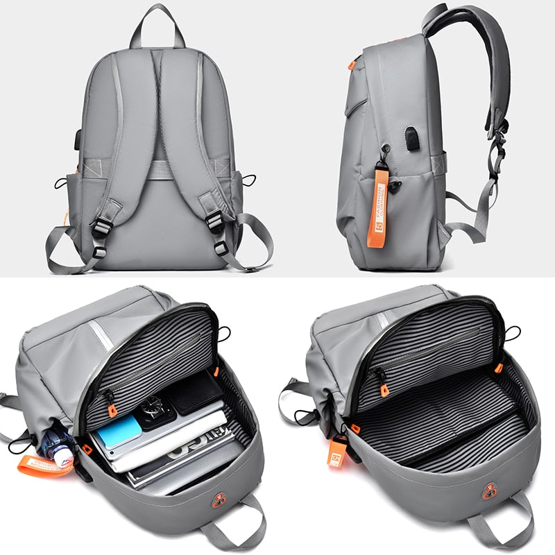 New Men's Backpack USB Charging Bag Waterproof PU Leather Rucksack Male Business Travel Bagpack Reflective Strip Design