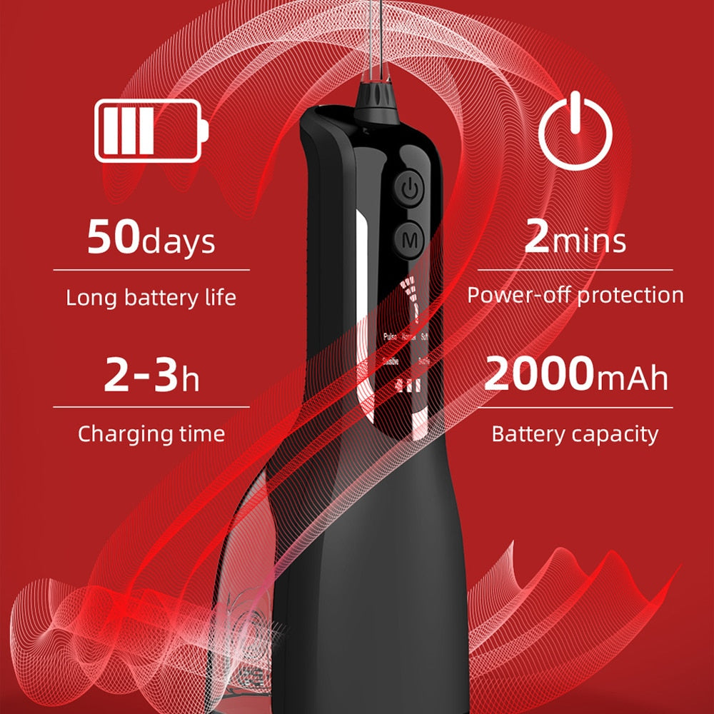Upgrated Intelligent Oral Irrigator Water Dental Flosser Rechargeable 5Mode Portable Dental Water Jet IPX7 Waterproof 330ml 4Tip