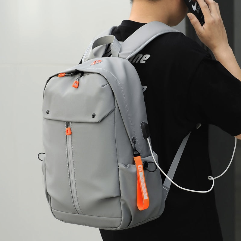 New Men's Backpack USB Charging Bag Waterproof PU Leather Rucksack Male Business Travel Bagpack Reflective Strip Design