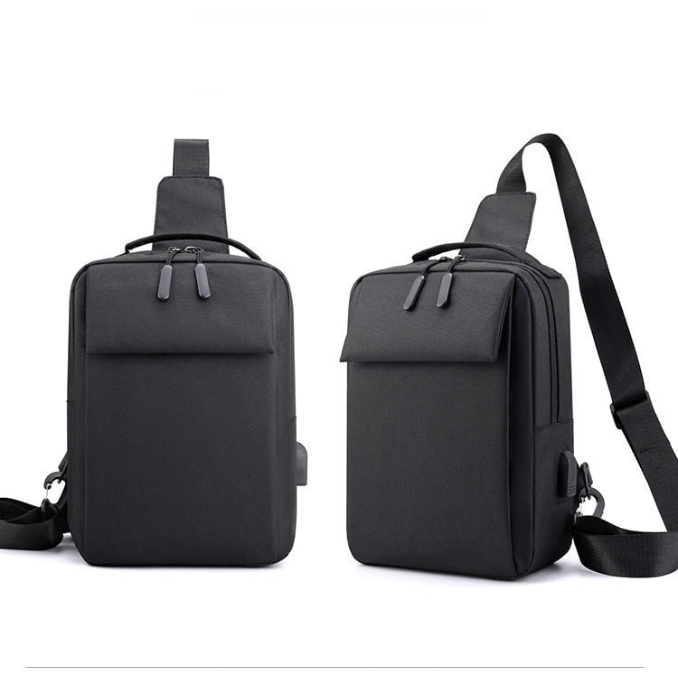 Men's Chest Pack Bag  Messenger Bag Single Shoulder Bag Korean Casual Sling Backpack Pure Color Simple Square Chest Bag