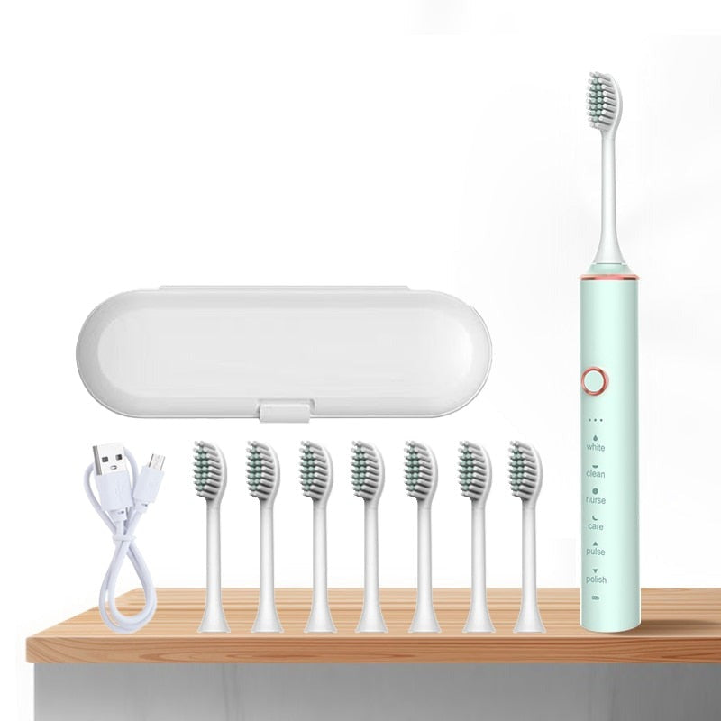 Ultrasonic Electric Toothbrush Set Rechargeable USB for Adults Sonic Automatic Tooth Brush Whitening Oral Hygiene 8 Replacement Head