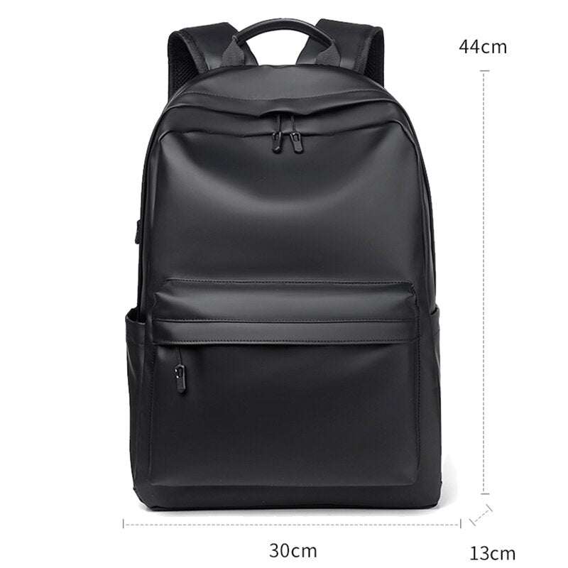 Backpack For Men PU Leather High Quality Business Travel Bag Solid Color Rucksack Unisex Simple Bagpack Holds 15.6 Inches Laptop