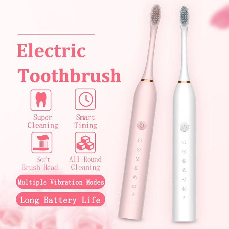 New Ultrasonic Electric Toothbrush Rechargeable USB with Base 6 Mode Adults Sonic Toothbrush IPX7Waterproof Travel Box Holder