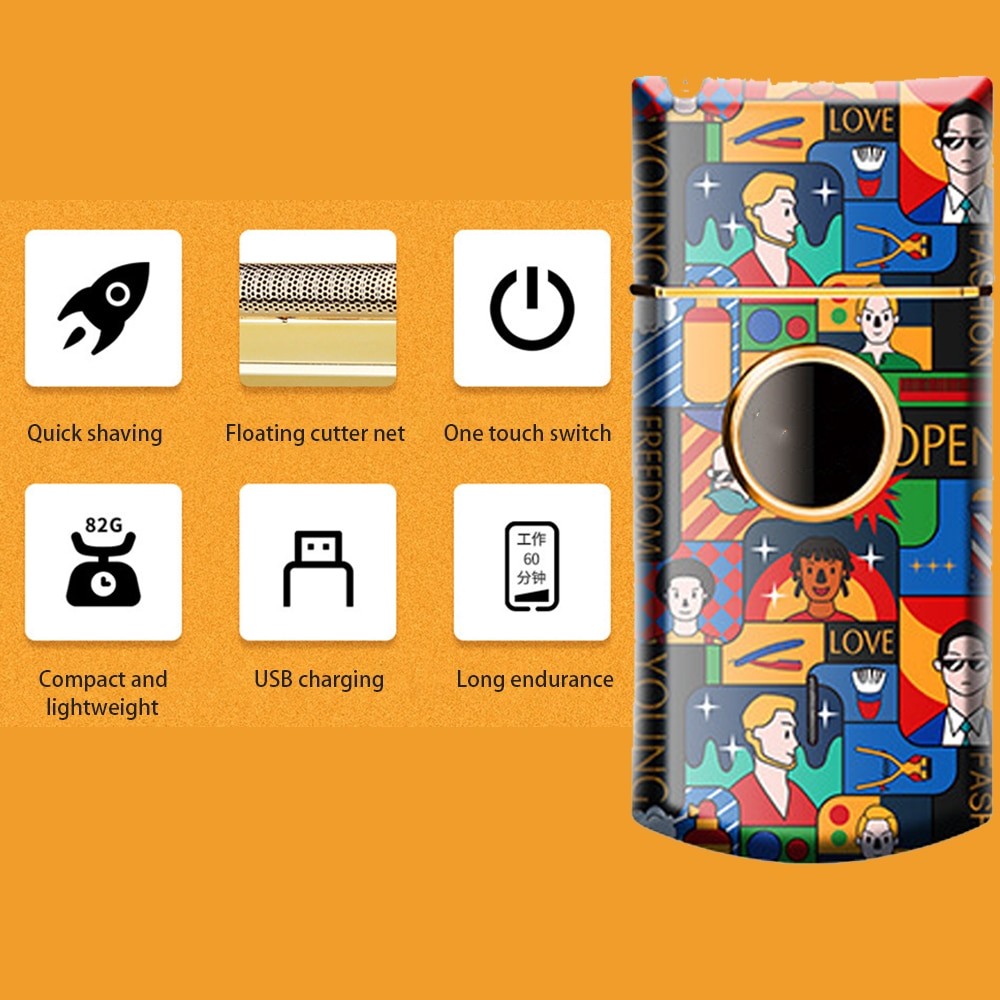 Titanium Double Foil Shaver Professional Barber Finishing Tool Reciprocating Random Graffiti Pattern Electric Men Razor