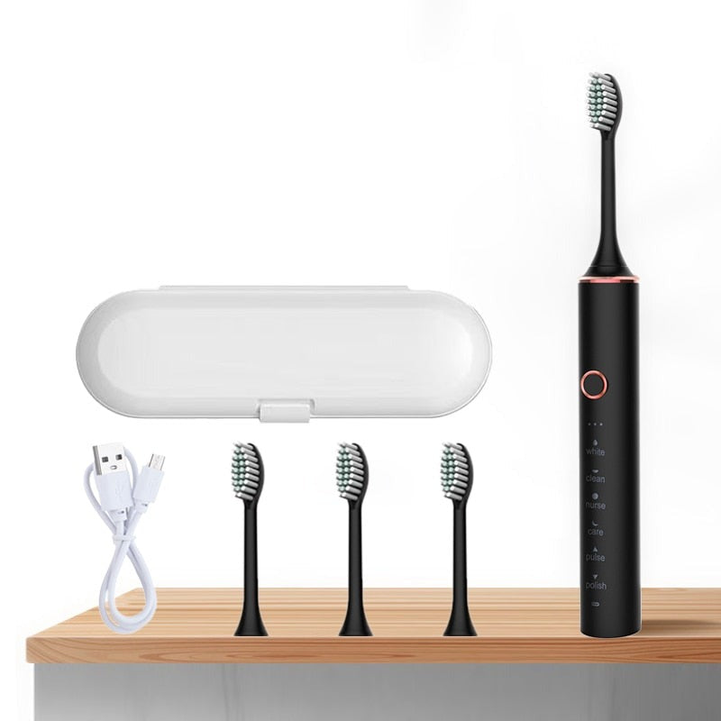 Ultrasonic Electric Toothbrush Rechargeable USB for Adults Sonic Automatic Tooth Brush Whitening Oral Hygiene 4 Replacement Head