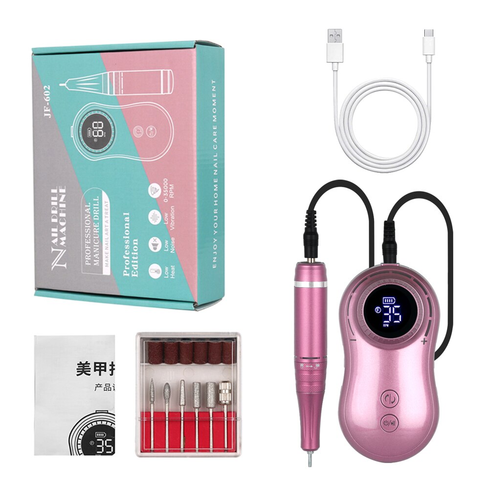Professional Nail Drill Machine 35000RPM Speeds Rechargeable Manicure Pedicure Tools With LCD Display Nail File For Polish Nails