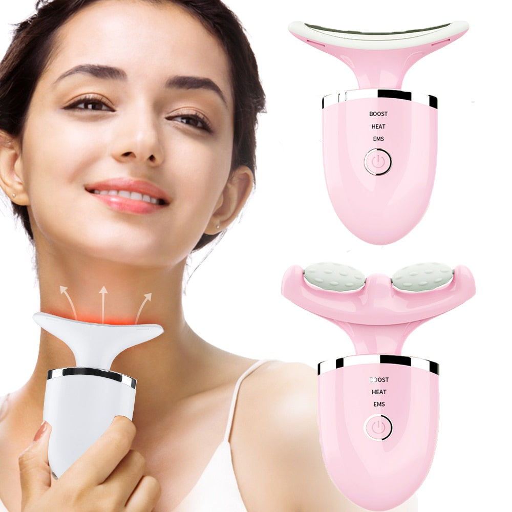 2 Roller Face Massager Neck Beauty Device EMS LED Photon Skin Lifting Firming Reduce Double Chin Anti Wrinkle Skin Care