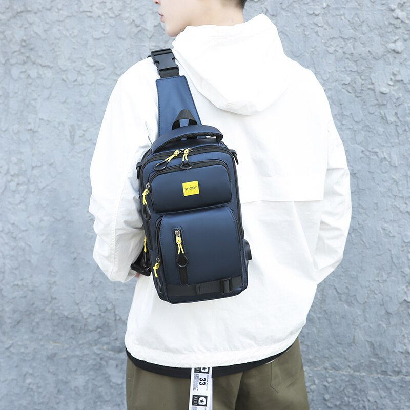 Sling Bag For Men Multi-function Crossbody Bags For Men Waterproof Bag Male USB Charging Large Capacity Nylon Cloth Chest Bag