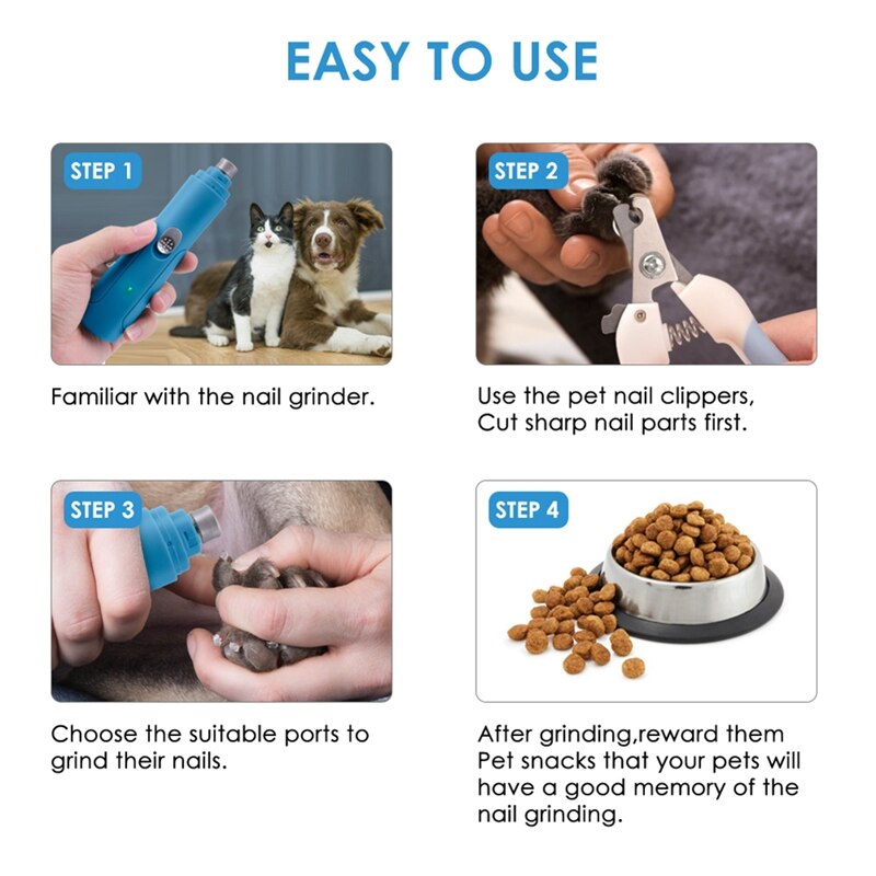 Pet Nail Drill Rechargeable USB Dog Nail Clippers Painless Electric Dog Nail Drill Grooming Trimmer Tool