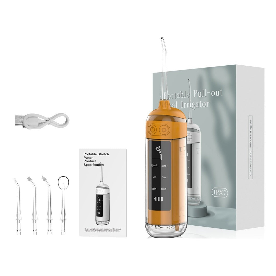 Portable Pull-out Oral Irrigator Dental Water Jet 6 Mode Water Flosser for Teeth Rechargeable 180ML Water Tank Waterproof 4 Tips