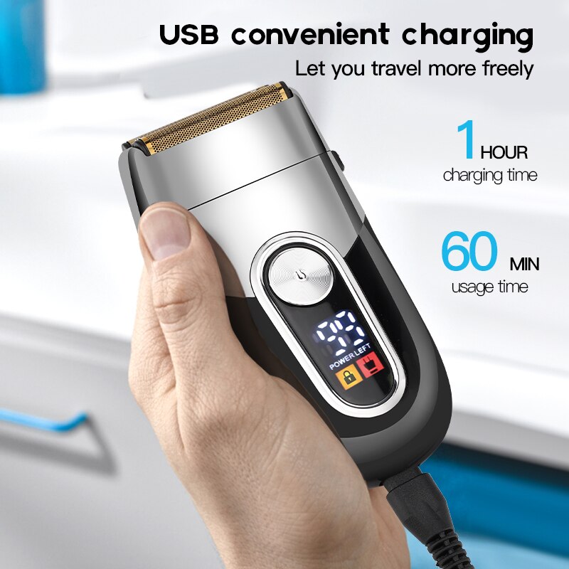 Powerful Electric Shaver for Men Reciprocating Two-head Electric Shaver Washable Rechargeable Shaver with Digital Display Base