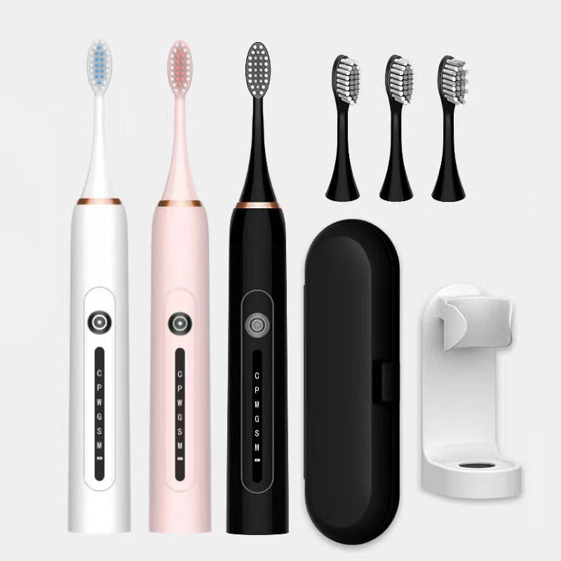 Ultrasonic Sonic Electric Toothbrush USB Charger Smart Teeth Tooth Brush for Adults Whitening IPX7 Waterproof Travel Box Holder