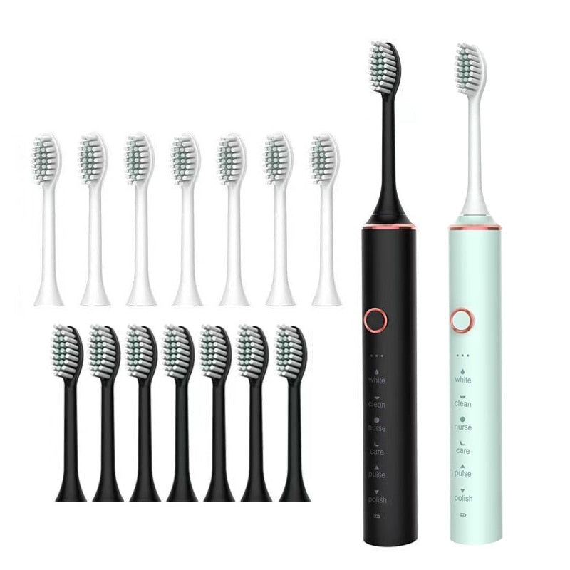 Ultrasonic Sonic Electric Toothbrush for Adults USB Rechargeable Waterproof Electric Teeth Tooth Brushes with 16 Replacement Heads