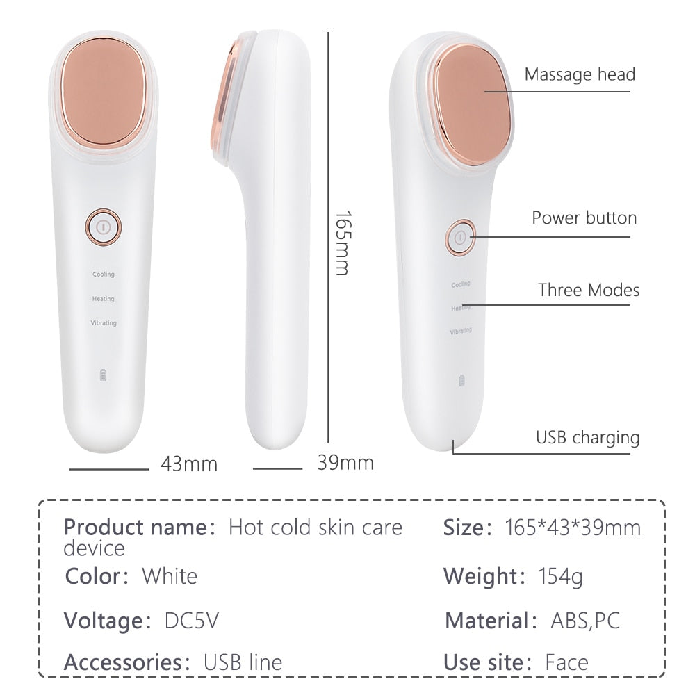 Hot&Cold Facial Vibration Massager Ice Skin Care Calm Skin Shrink Pore Warm Heating Relax Face Lifting Beauty Device