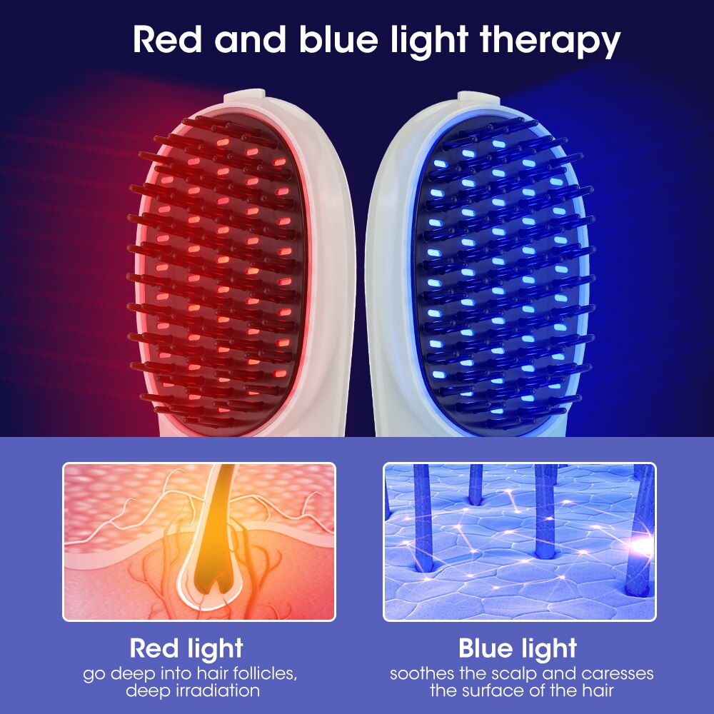 Red Blue Light Electric Massage Comb Scalp Head Massager Photon Hair Care Comb Vibrating IPL Comb Anti Hair Loss