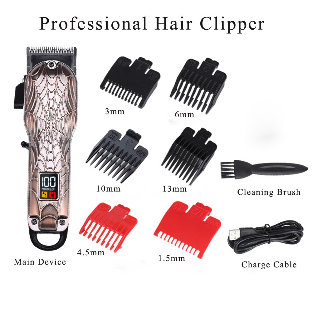 LCD Display Retro Skull Type Hair Clipper,Four Gears Titanium Alloy Blade Trimmer,2000mAh Metal Body Oil Head Haircut Machine