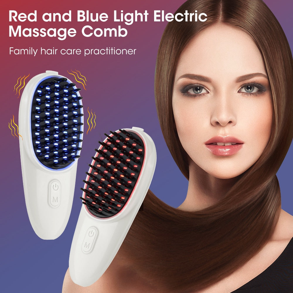 Red Blue Light Electric Massage Comb Scalp Head Massager Photon Hair Care Comb Vibrating IPL Comb Anti Hair Loss