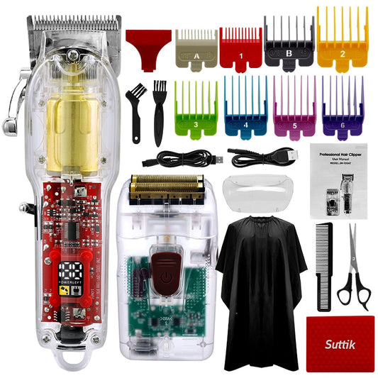New Transparent Professional Rechargeable Hair Clipper Shaver Grooming Kit Trimmer Beard Razor Hair Cutting Machine Men LCD