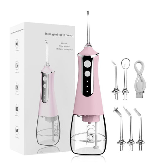 Smart Dental Water Jet Flosser Oral Irrigator Portable Rechargeable 3 Modes for Teeth Whitening Waterproof 300ml Tank 5 Nozzles