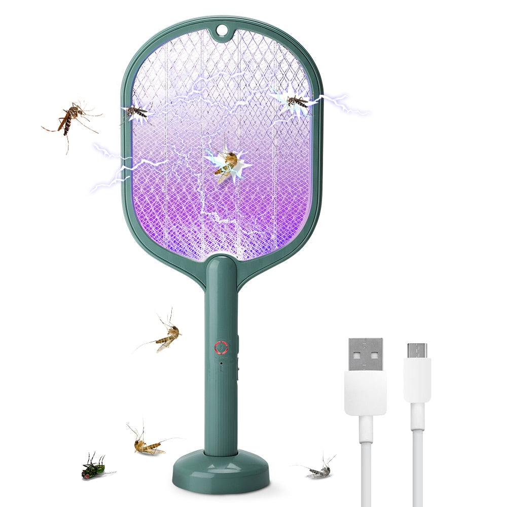 Smart Electric Insect Racket Swatter Zapper 3000V USB Rechargeable Summer Mosquito Lamp Bug Killer Trap Vertical Wall Held