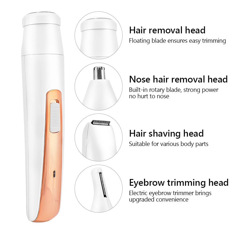 Electric Eyebrow Trimmer USB Rechargeable 4 In 1 Clipper Hair Remover Machine Women Shaver Lady Epilator Razor Face Makeup Tool