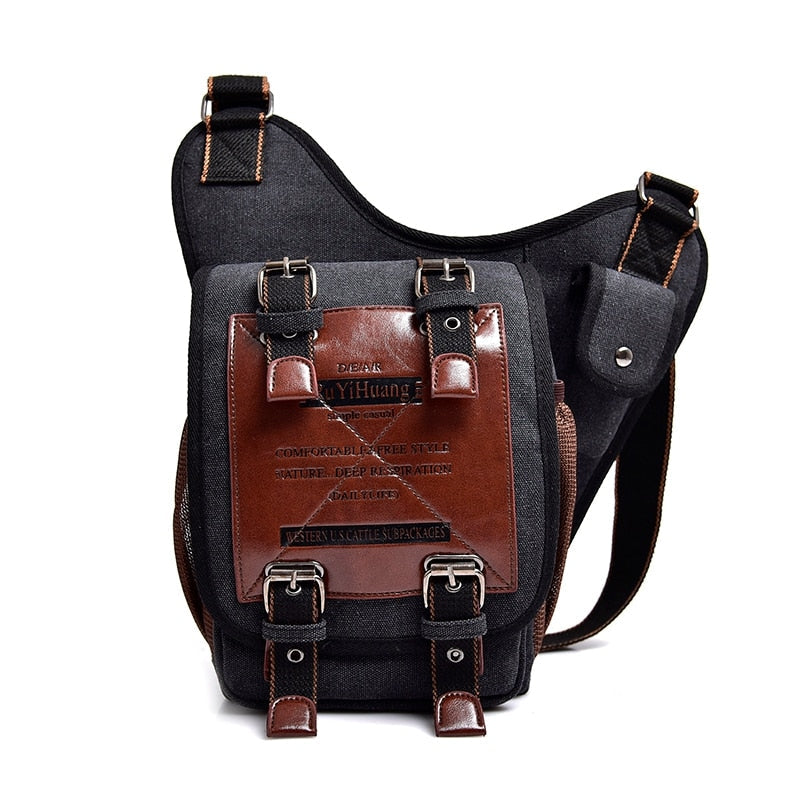 Men's Vintage Retro Style Canvas Leather Saddle Bag Satchel Shoulder Bag Messenger Bag Travel Motorcycle Bags for Men